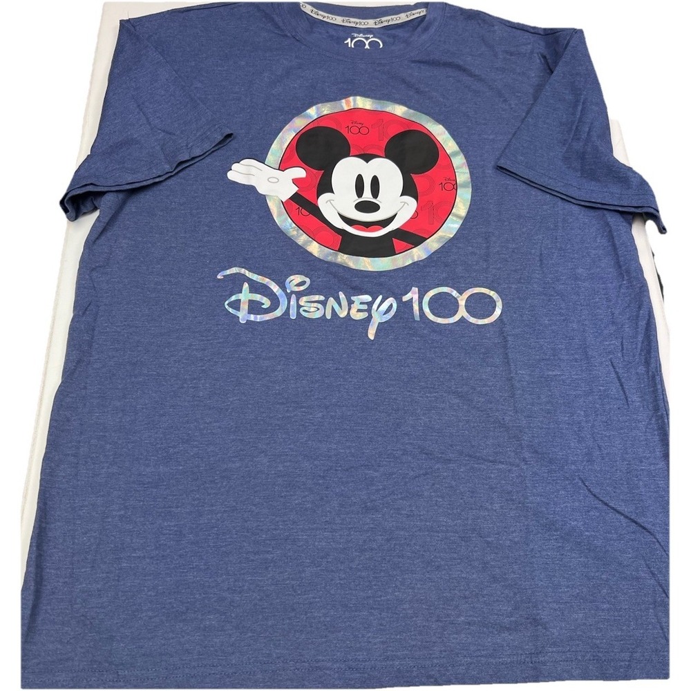 Disney Unisex XL Blue 100th Anniversary Mickey Mouse Two-Sided Graphic T-Shirt